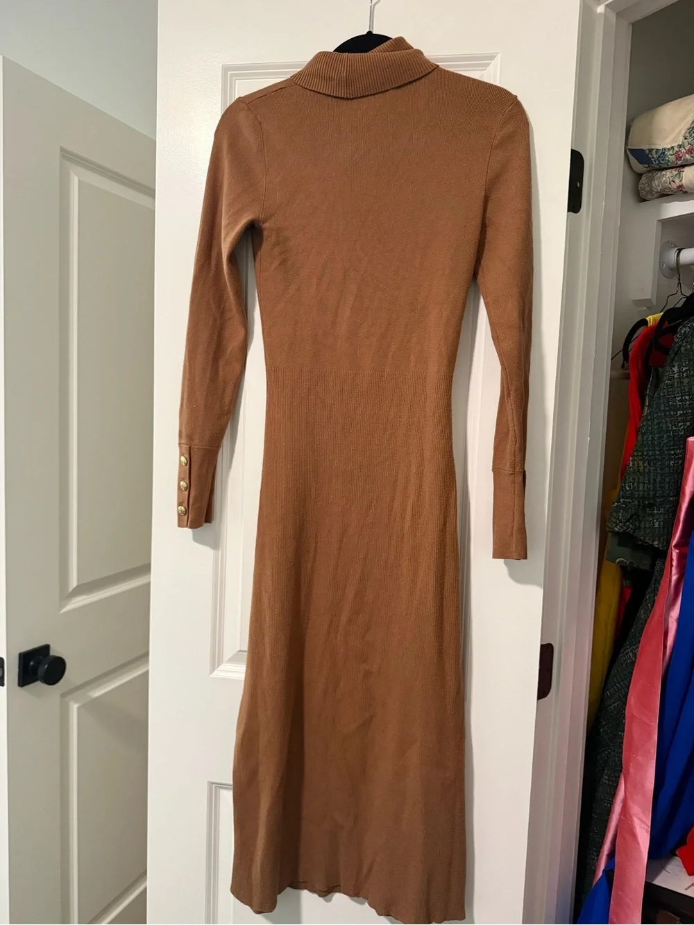 Elie Tahari Camel Brown Turtleneck Long Sleeve Midi Dress
